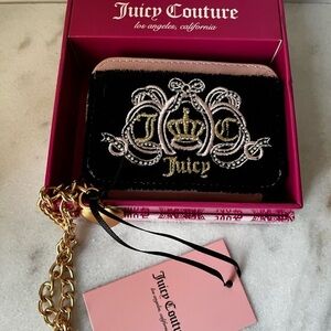 Juicy Couture Black and Gold embroidered front pink Wallet. Gift box